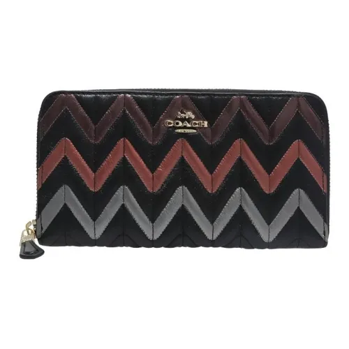 COACH Accordion Zip Cow Leather Clutches Wallets Women's Black Multicolor
