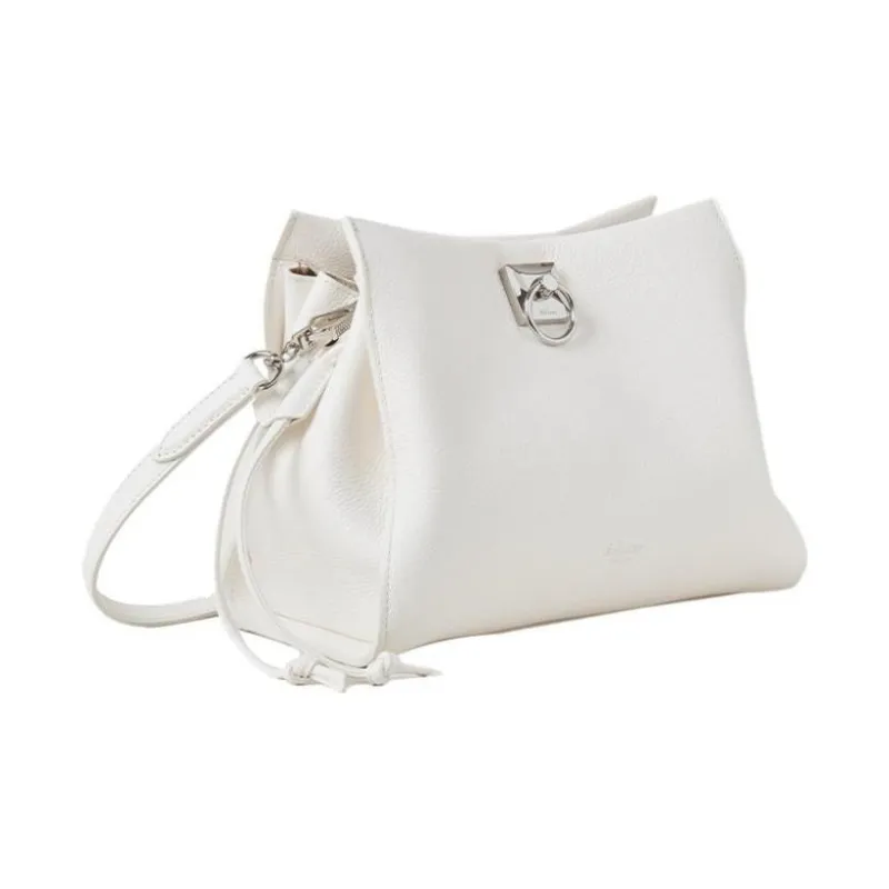 Mulberry Grained Cow Leather Shoulder Bag Crossbody Bag Handbag Small Size Women's White-1