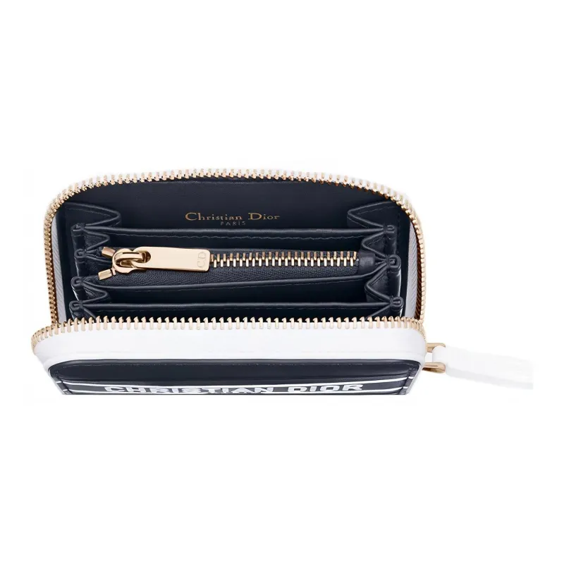 DIOR Vibe Cow Leather Card Clip Wallets Card Holders Small Size Women's Blue-3