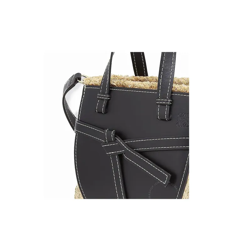 LOEWE Straw Leather Tote Bag Shopping Bag Handbag Women's Black-2
