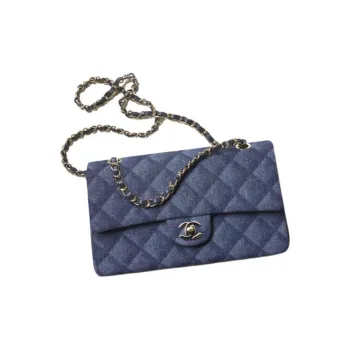 CHANEL Classic Flap CF Denim And Gold Metal Shoulder Bag, Crossbody Bag Medium Size Women's Dark Blue