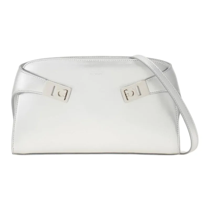 FERRAGAMO Calfskin Shoulder Bag Crossbody Bag Mini Women's Silver-0