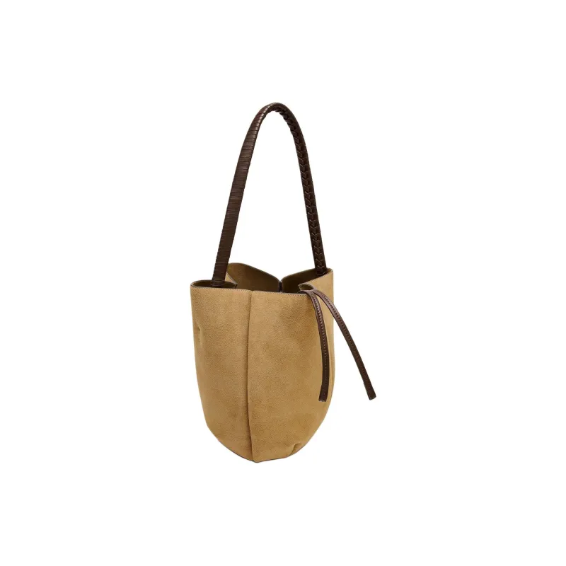 ZARA Cow Leather Bucket Bag, Shoulder Bag Large Size Women's Sand & Brown-5