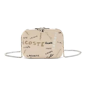 LACOSTE Cow Leather Shoulder Bag Crossbody Bag Small Size Women's Oyster Gray