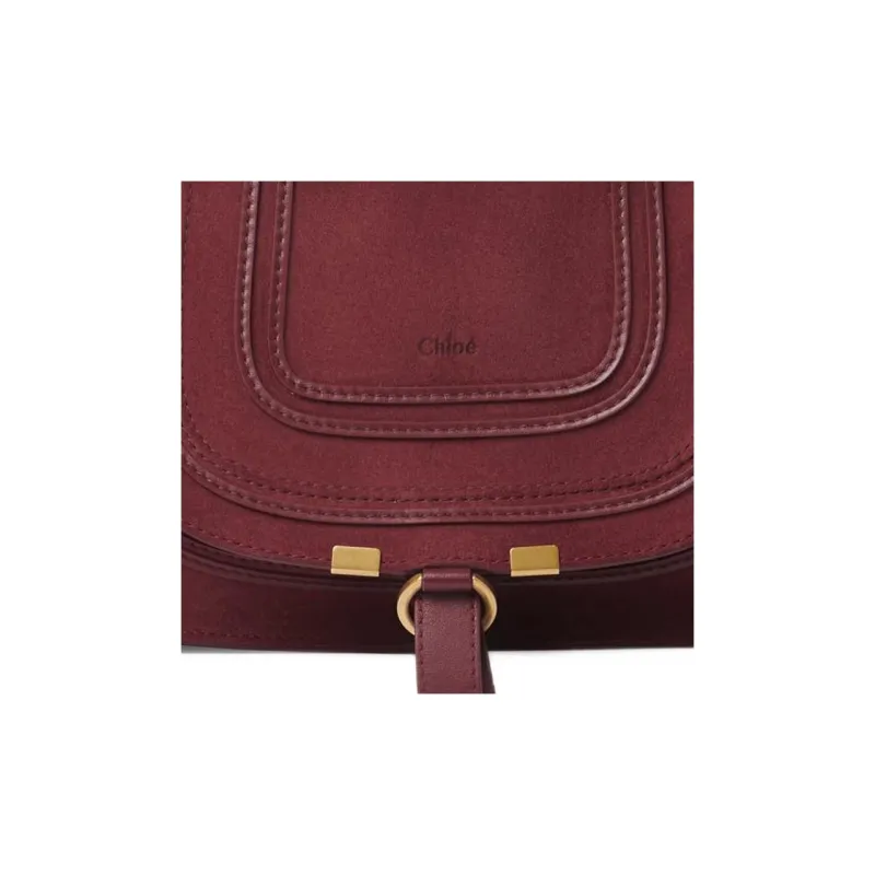 Chloe Marcie Suede Studded Calfskin Shoulder Bag Crossbody Bag Handbag Small Size Women's Burgundy-3