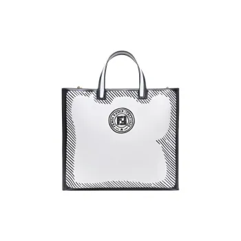FENDI Glaze Canvas With Leather Tote Bag Shopping Bag Handbag Unisex White