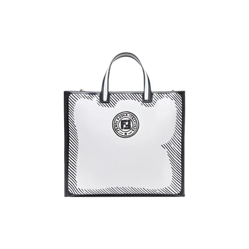 FENDI Glaze Canvas With Leather Tote Bag Shopping Bag Handbag Unisex White-0