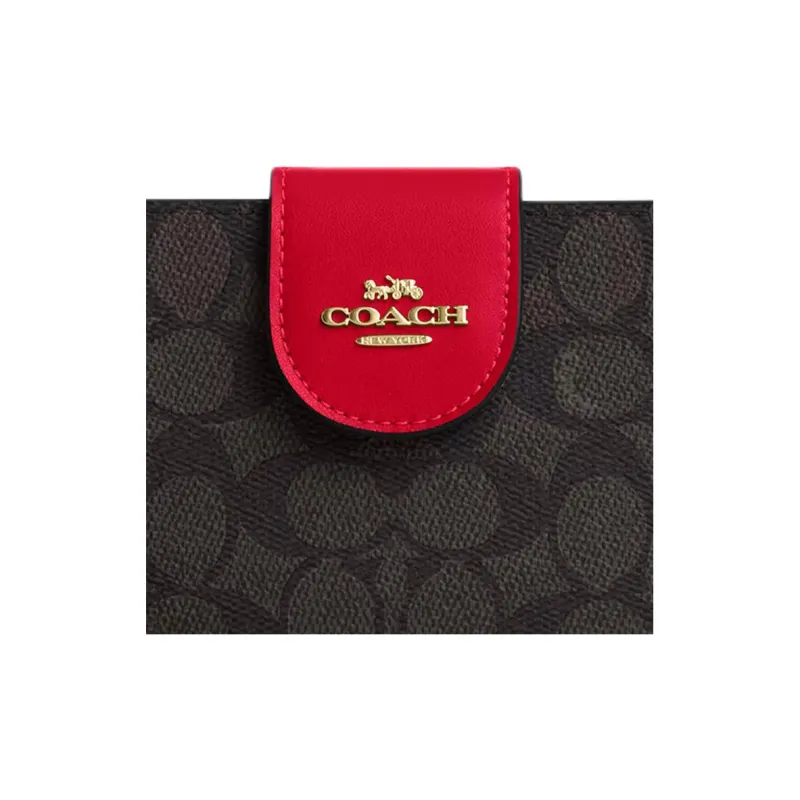 COACH Coated Canvas Wallet Trumpets Women's Walnut Wood & Red-2