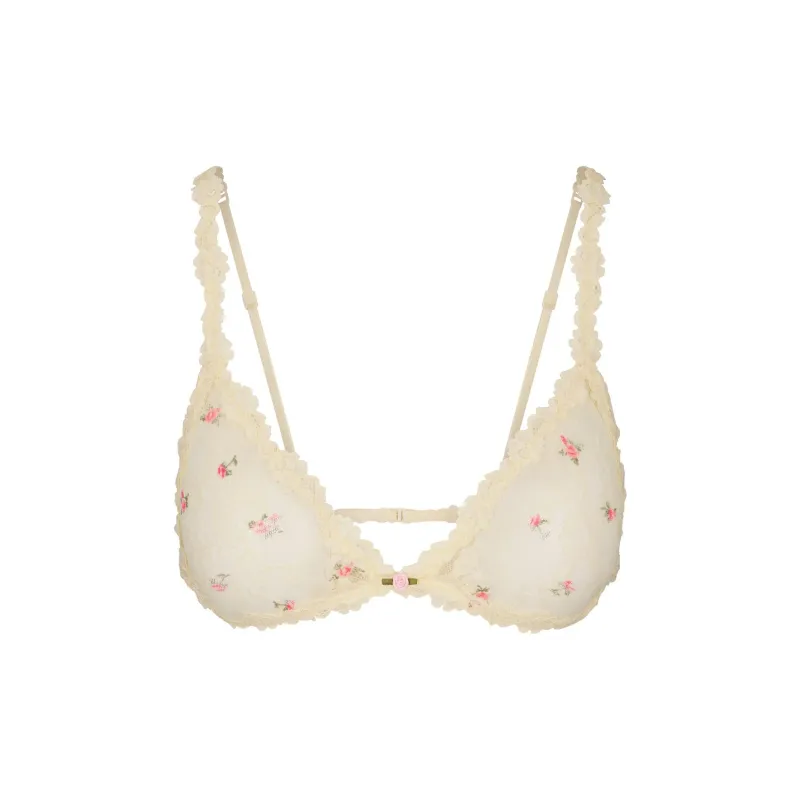SKIMS Valentine's Day Collection SS25 STRETCH LACE TRIANGLE BRALETTE Bra Women's BUTTER ROSEBUD PRINT/Yellow Rose Print-0