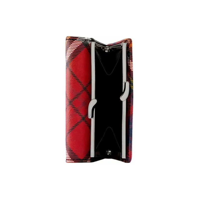 Vivienne Westwood Saffiano Plaid Velvet Wallet Small Size Women's Red-2