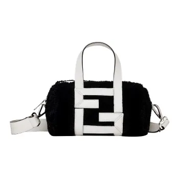 FENDI Sheep Wool Leather Calfskin Cylinder Bag Shoulder Bag Crossbody Bag Handbag Mini Men's Black/White