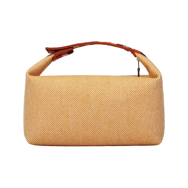 HERMES Canvas Toiletry Bag Regular Unisex Orange-5