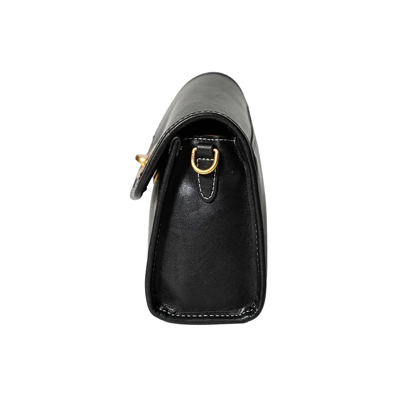 OMI Top Grain Cow Leather Crossbody Bag Women's Pitch Black/Dark Brown/Khaki Brown-2