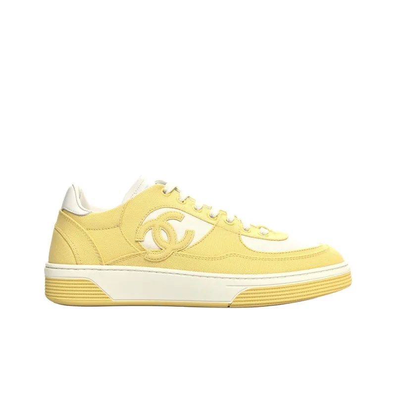 CHANEL Low Top Skateboard Shoes Women's Yellow White-1
