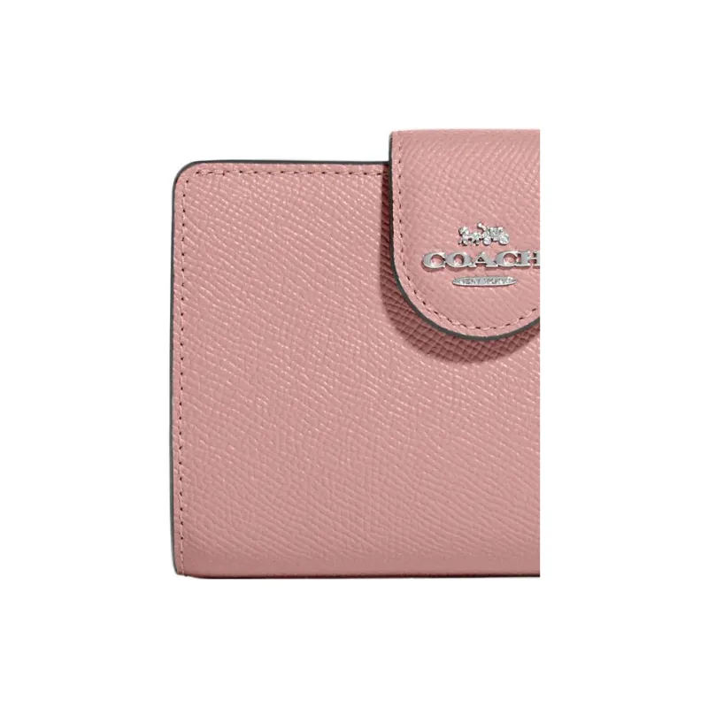 COACH Corner Zip Cross-Stitch Leather Coin Purses Wallets Medium Size Women's Light Pink-2