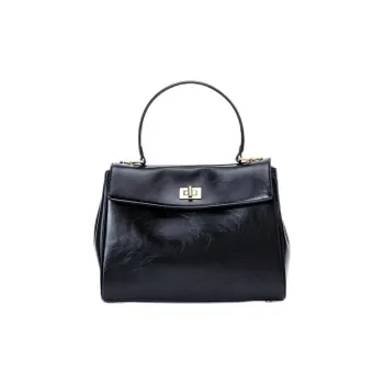 HONGU Cow Leather Shoulder Bag Crossbody Bag Handbags Small Size Women's Pitch Black/Ecru