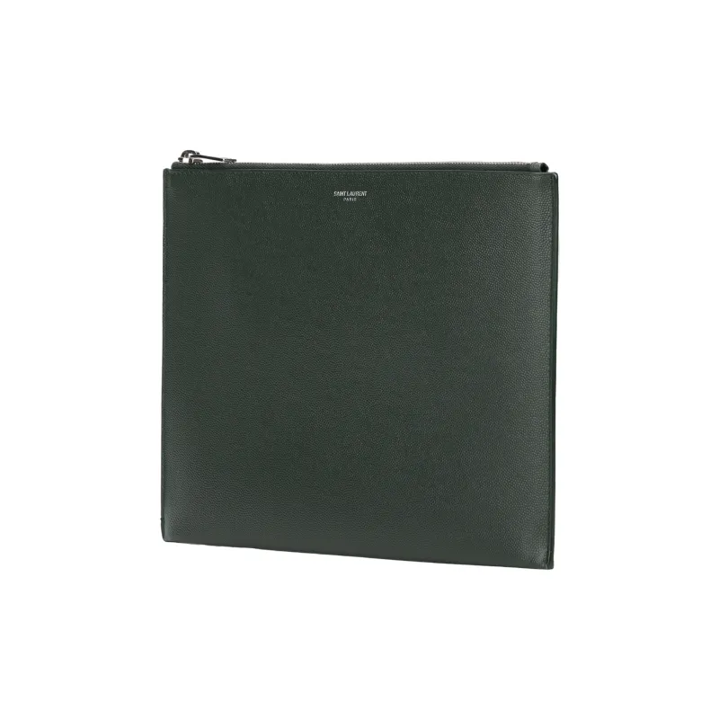 SAINT LAURENT PARIS Calfskin Clutch Men's Dark Green-3