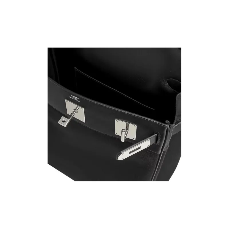 HERMES Hac A Dos Woolycot Canvas With Swift Calfskin Shoulder Bag Large Size Women's Black With Stone Ink-3
