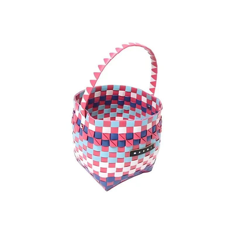 MARNI Polypropylene PP With Cow Leather Bucket Bag, One Shoulder Handbag Kids' Magenta/Blue/White-3