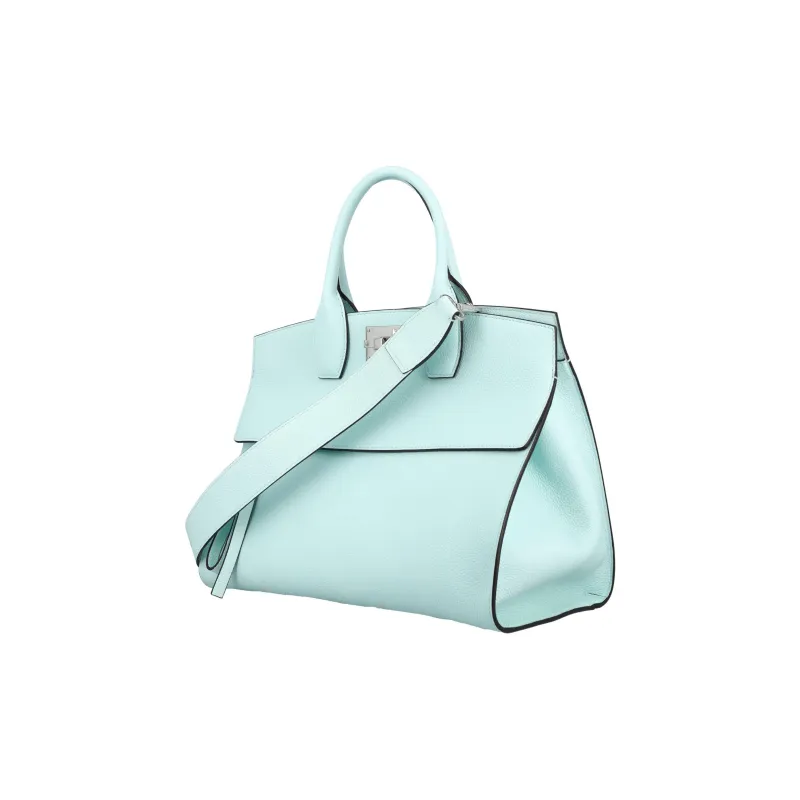 FERRAGAMO Studio Calfskin One Shoulder Handbag Large Size Women's Blue-2