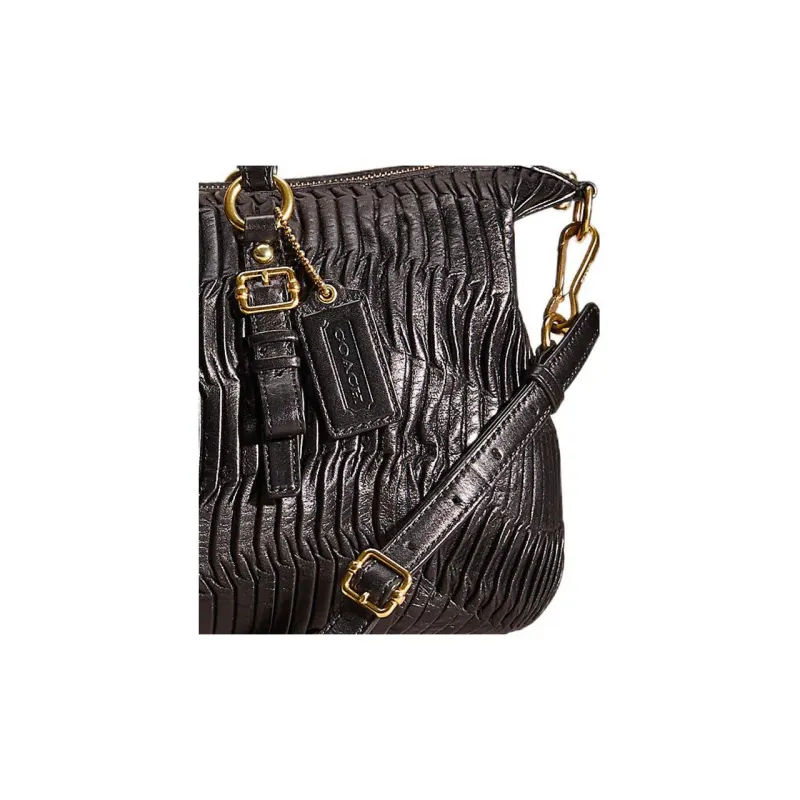 COACH Madison Leather Briefcase Shoulder Bag Crossbody Bag Handbag Large Size Women's Brass/Black-2