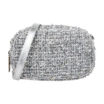Kate Spade Fabric Small Square Bag, Camera Bag, Shoulder Bag, Crossbody Bag Small Size Women's Silver White