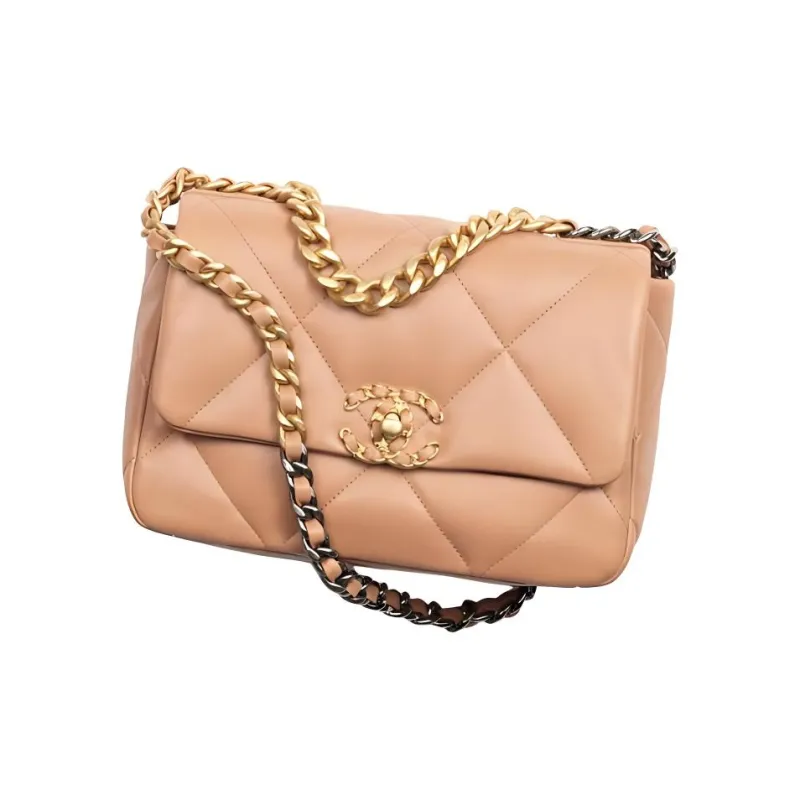 CHANEL 19Bag Lambskin Flap Bag, Shoulder Bag, Crossbody Bag Medium Size Women's Caramel Brown-2