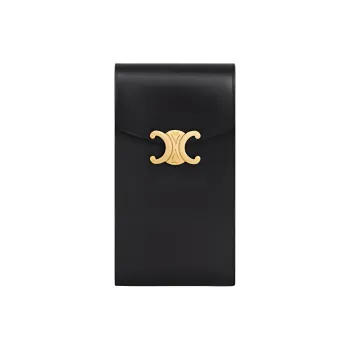 CELINE Shiny Calfskin Cell Phone Pouch Women's Black
