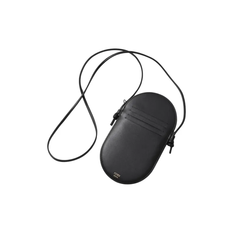 FENDI Cow Leather Oval One Shoulder Crossbody Cell Phone Pouch Women's Black-3