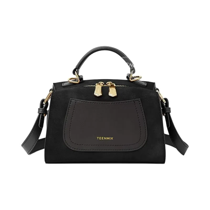 Teenmix Split Cow Leather One Shoulder Handbag Trumpets Women's Coffee/Black/Latte/Brown-6
