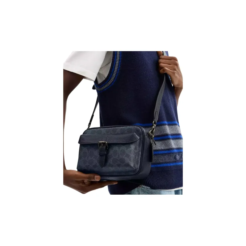 COACH Coated Canvas Crossbody Bag Shoulder Bag Small Size Men's Midnight Navy-4