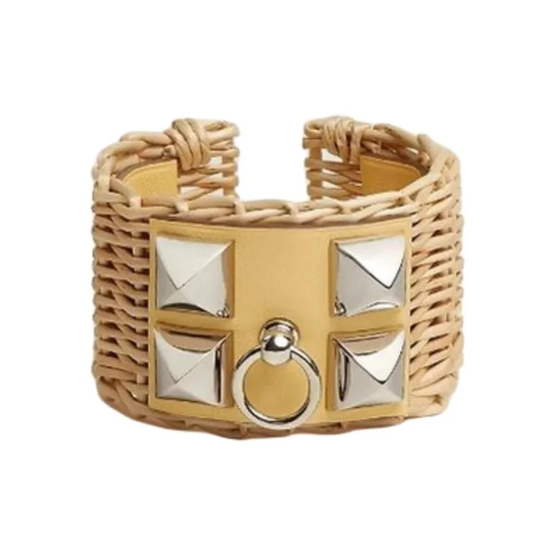 HERMES Leather Brass Metal Bracelets Women's Multicolor-1