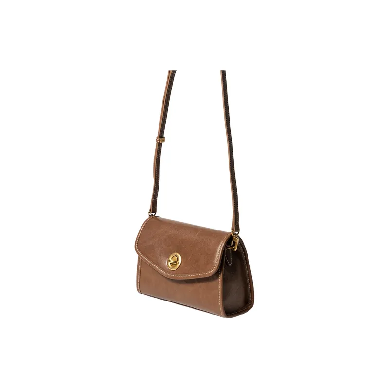 OMI Top Grain Cow Leather Crossbody Bag Women's Pitch Black/Dark Brown/Khaki Brown-9