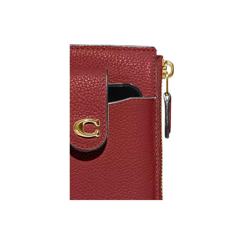 COACH Leather Cell Phone Pouch Wallet Women's Enamel Red-3