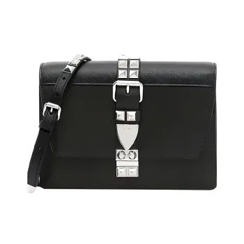 PRADA Cow Leather Messenger Bag Shoulder Bag Crossbody Bag Women's Black