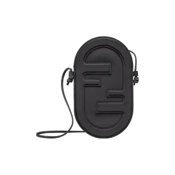 FENDI Cow Leather Oval One Shoulder Crossbody Cell Phone Pouch Women's Black