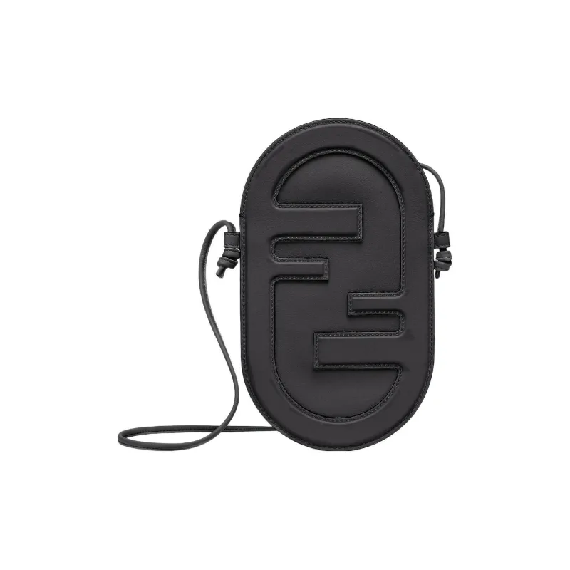 FENDI Cow Leather Oval One Shoulder Crossbody Cell Phone Pouch Women's Black-0