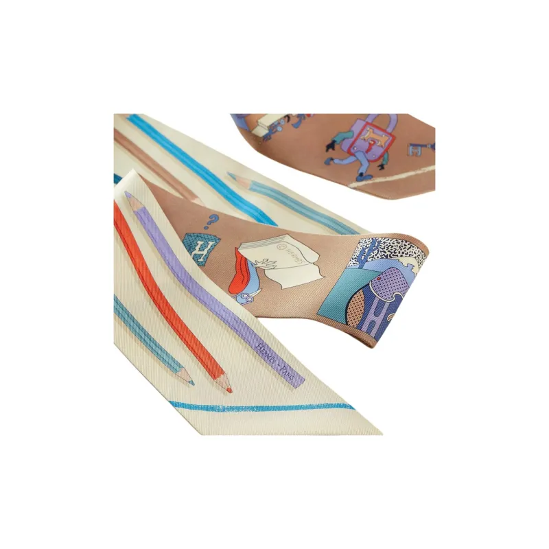 HERMES Silk Scarves Women's Vanilla/Violet/White/Multicolor-1
