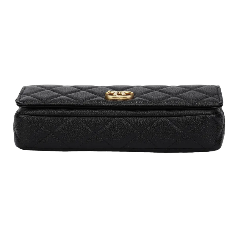 CHANEL Grain Cow Leather Chain Cell Phone Pouch Trumpets Women's Black-3