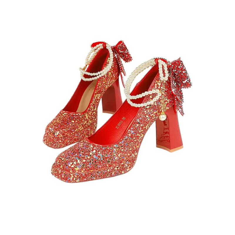 QITUMAUL Chunky Heel High Heels 9cm Women's-2
