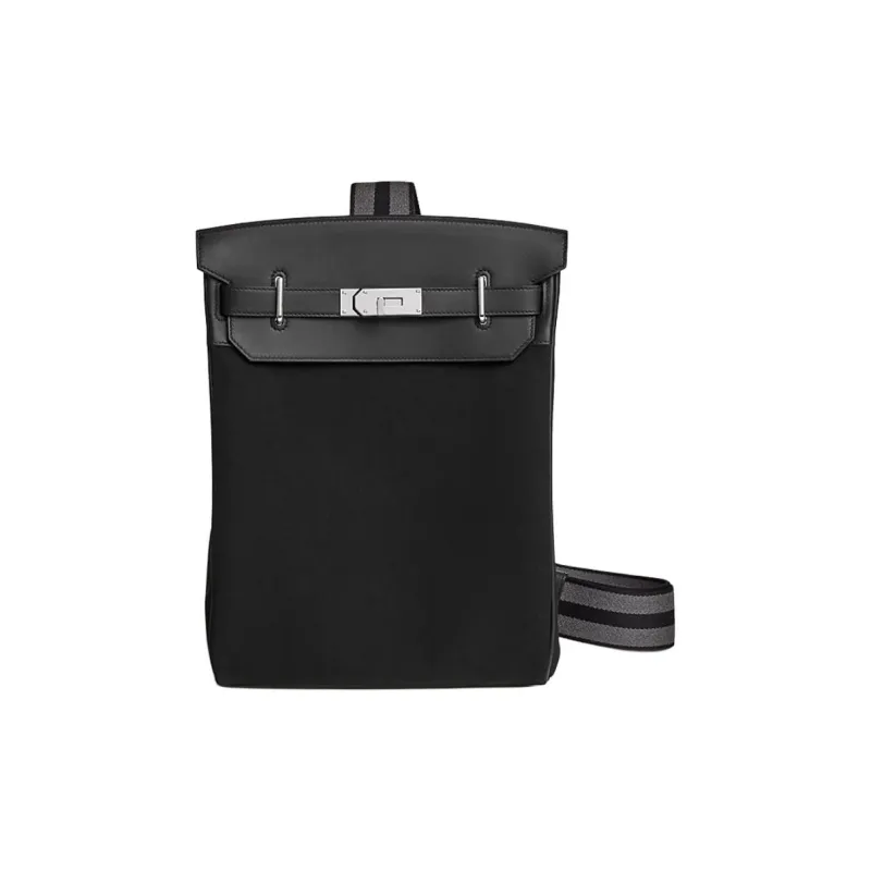 HERMES Hac A Dos Woolycot Canvas With Swift Calfskin Shoulder Bag Large Size Women's Black With Stone Ink-0