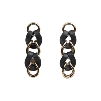 HERMES Calfskin Metal Palladium-Plated Earrings Women's Black