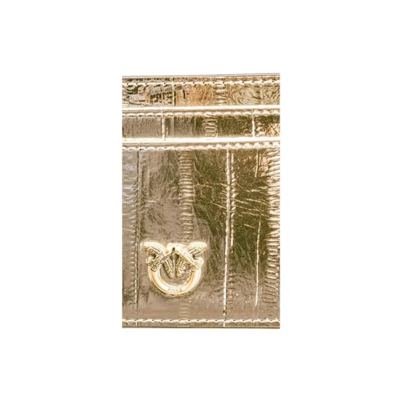 PINKO Cow Leather Card Holder Mini Women's Gold-2