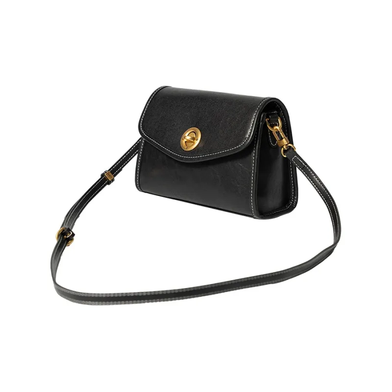 OMI Top Grain Cow Leather Crossbody Bag Women's Pitch Black/Dark Brown/Khaki Brown-3