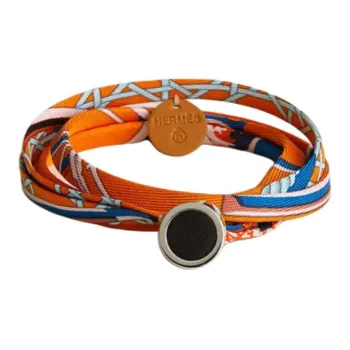 HERMES Silk Twill Brass Palladium-Plated Bracelets Women's Multicolor