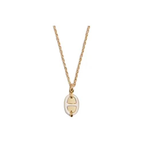 HERMES Cold Plated Gold Necklaces Women's White