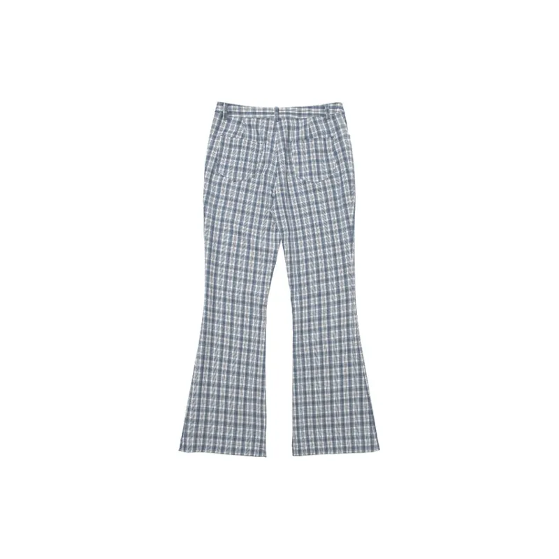 UNRETRO Casual Pants Women's Blue Plaid-1