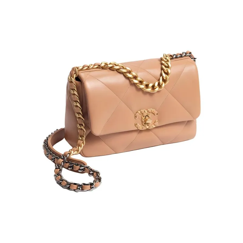 CHANEL 19Bag Lambskin Flap Bag, Shoulder Bag, Crossbody Bag Medium Size Women's Caramel Brown-1