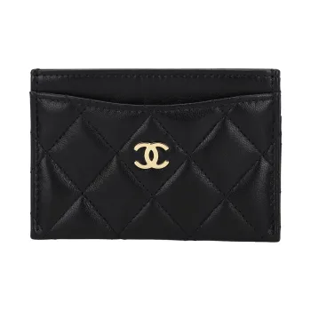 CHANEL Lambskin Card Holder Women's Black