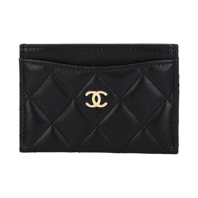 CHANEL Lambskin Card Holder Women's Black-0